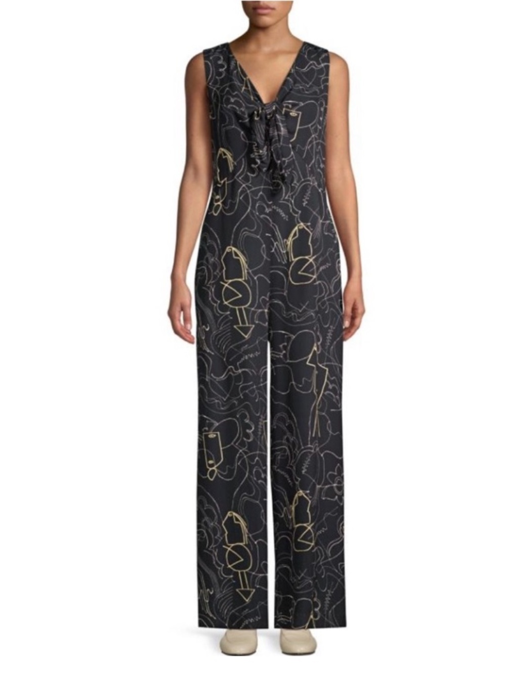 LAFAYETTE 148 NEW YORK Adelphi Black Abstract Wide Leg Graphic Jumpsuit S Artsy